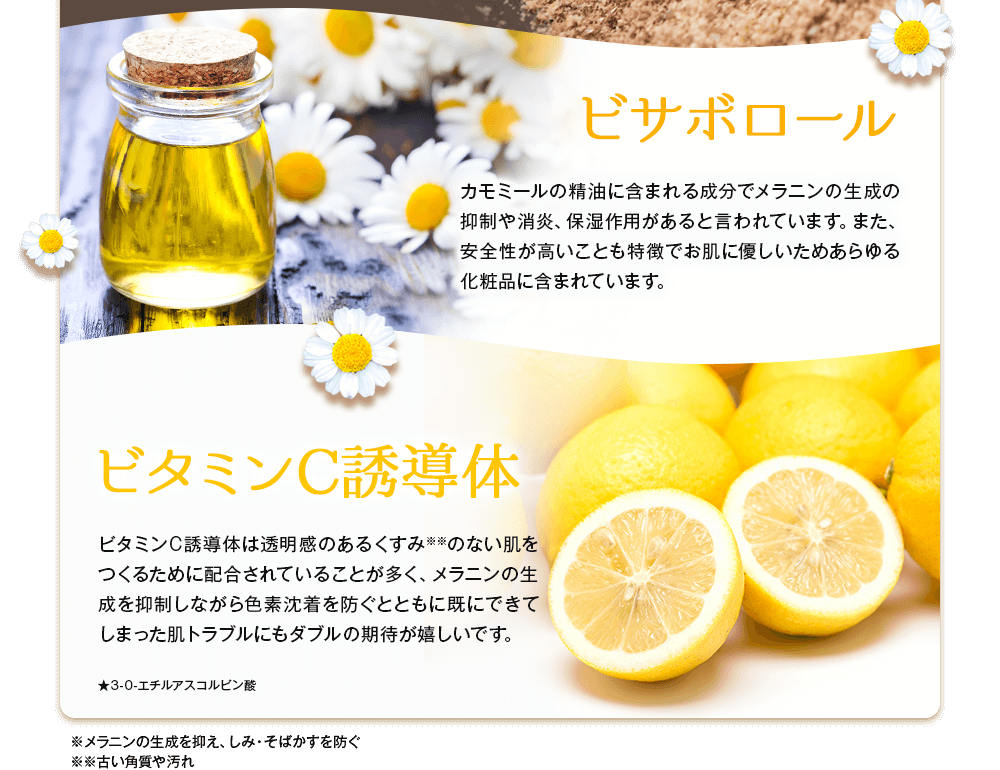 ビサボロール、ビタミンC誘導体